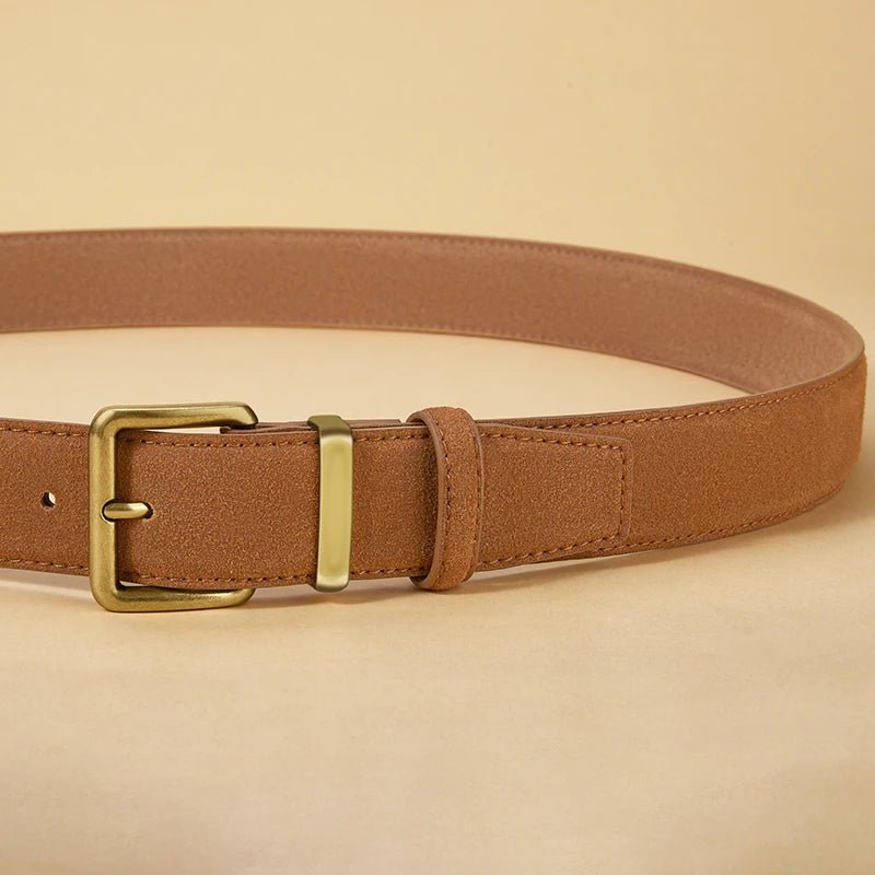 Ceinture en Cuir Suédé Boucle Dorée Carrée - La Boutique de la Ceinture