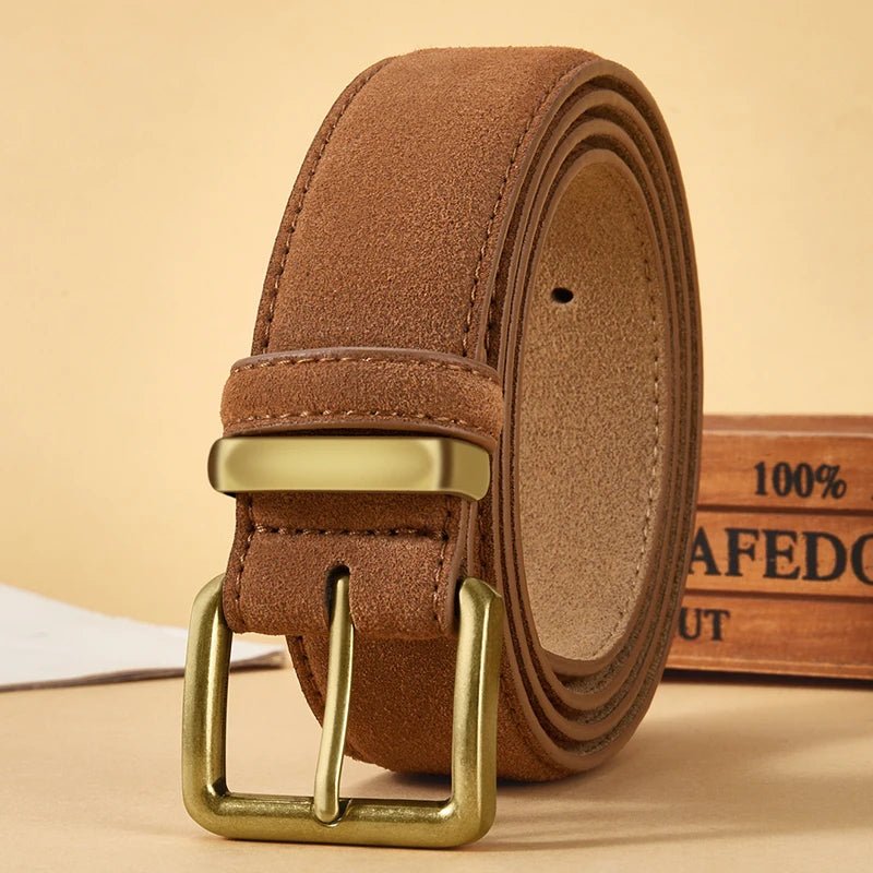 Ceinture en Cuir Suédé Boucle Dorée Carrée , modèle Marinella