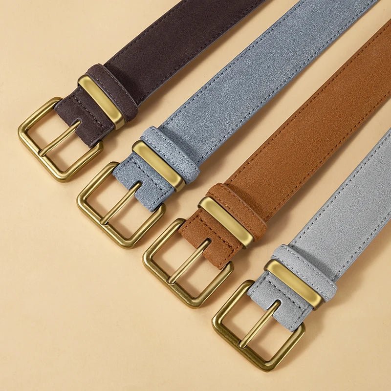 Ceinture en Cuir Suédé Boucle Dorée Carrée - La Boutique de la Ceinture