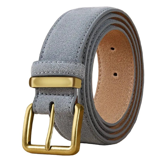 Ceinture en Cuir Suédé Boucle Dorée Carrée - La Boutique de la Ceinture