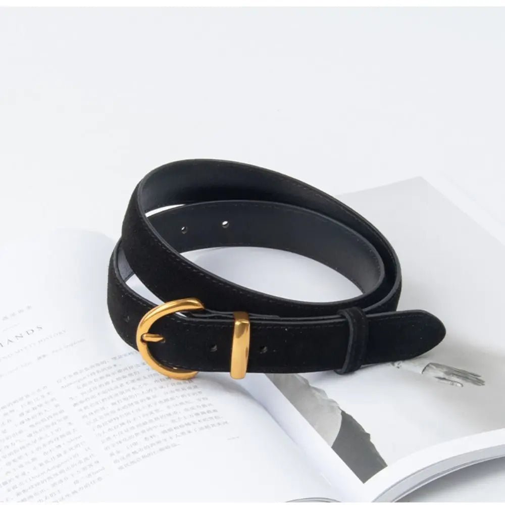 Ceinture en Cuir Suédé Boucle Dorée , modèle Marinella - La Boutique de la Ceinture