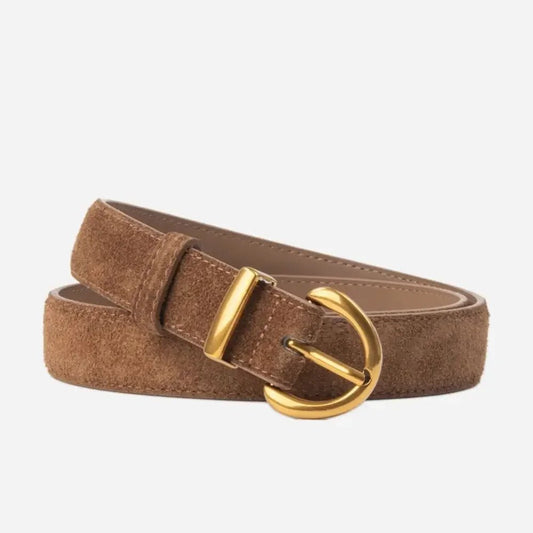 Ceinture en Cuir Suédé Boucle Dorée , modèle Marinella - La Boutique de la Ceinture