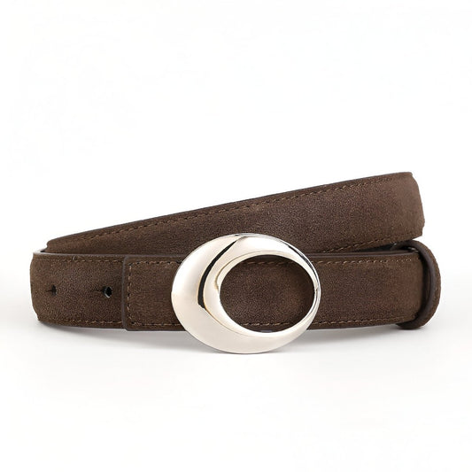Ceinture en cuir véritable suédé, à boucle éclipse, modèle Luna - La Boutique de la Ceinture