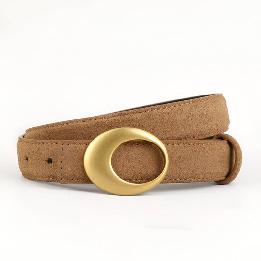 Ceinture en cuir véritable suédé, à boucle éclipse, modèle Luna - La Boutique de la Ceinture