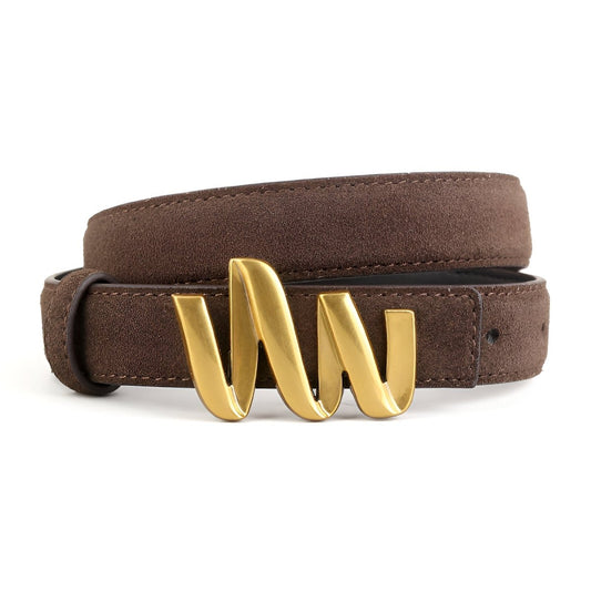 Ceinture en cuir véritable suédé, à boucle ondulée dorée, modèle Laura - La Boutique de la Ceinture