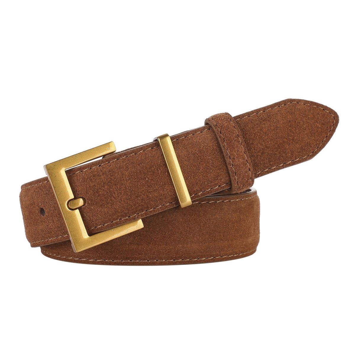 Ceinture en cuir véritable suédé, à boucle rectangulaire dorée, modèle Iris - La Boutique de la Ceinture