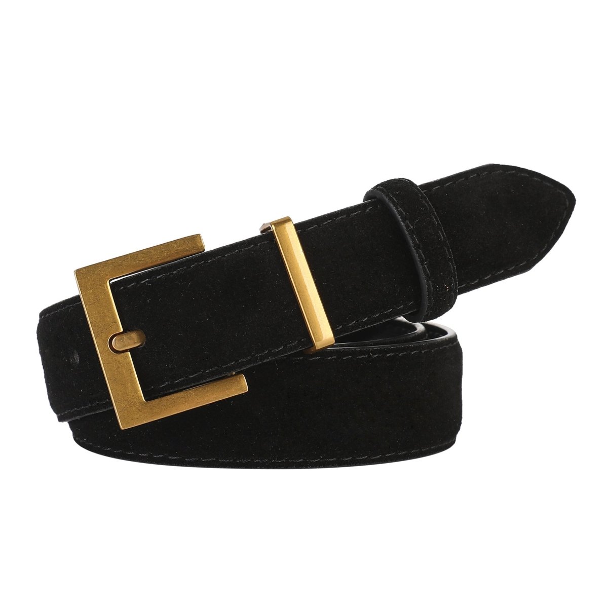 Ceinture en cuir véritable suédé, à boucle rectangulaire dorée, modèle Iris - La Boutique de la Ceinture