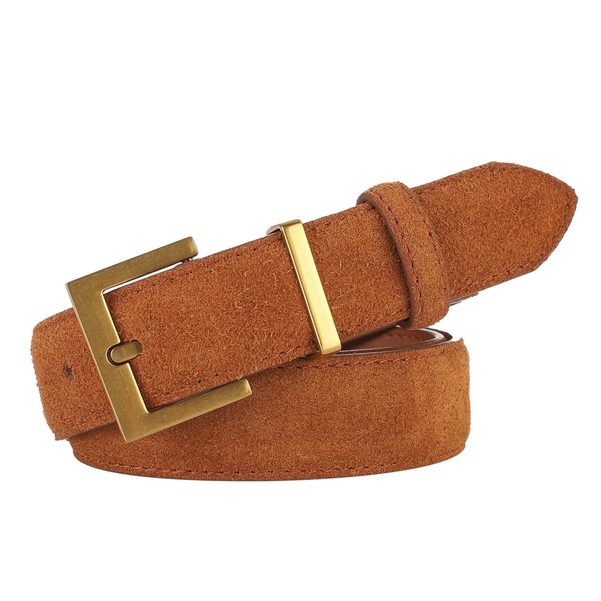 Ceinture en cuir véritable suédé, à boucle rectangulaire dorée, modèle Iris - La Boutique de la Ceinture