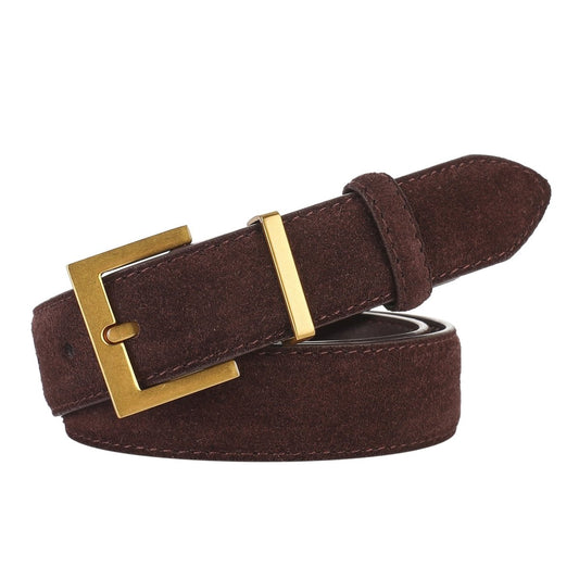 Ceinture en cuir véritable suédé, à boucle rectangulaire dorée, modèle Iris - La Boutique de la Ceinture