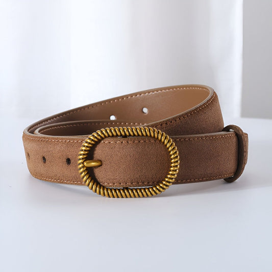 Ceinture en cuir véritable suédé, à boucle tendance dorée, modèle Célia - La Boutique de la Ceinture