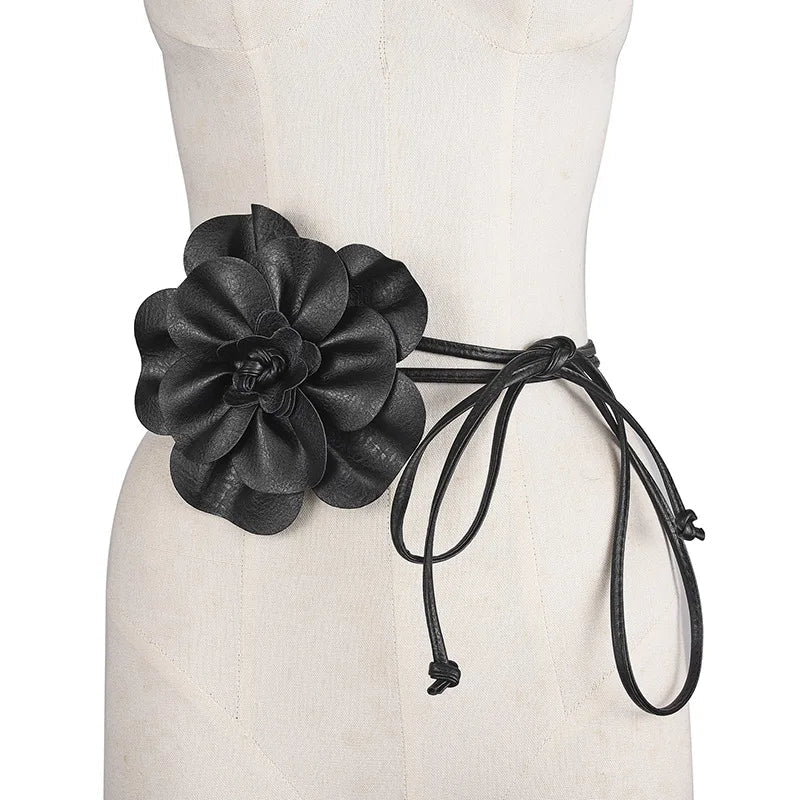 Ceinture fine à nouer avec fleur décorative, modèle Flora - La Boutique de la Ceinture