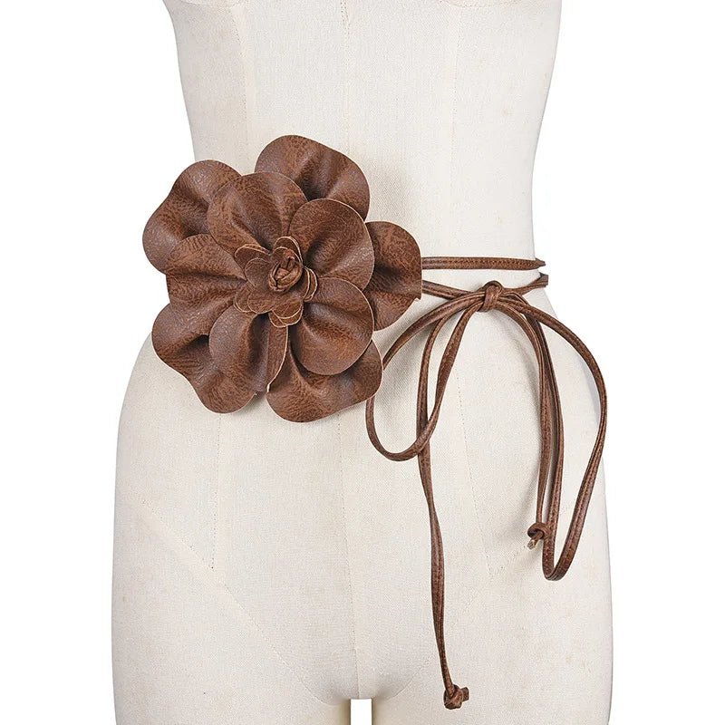 Ceinture fine à nouer avec fleur décorative, modèle Flora - La Boutique de la Ceinture