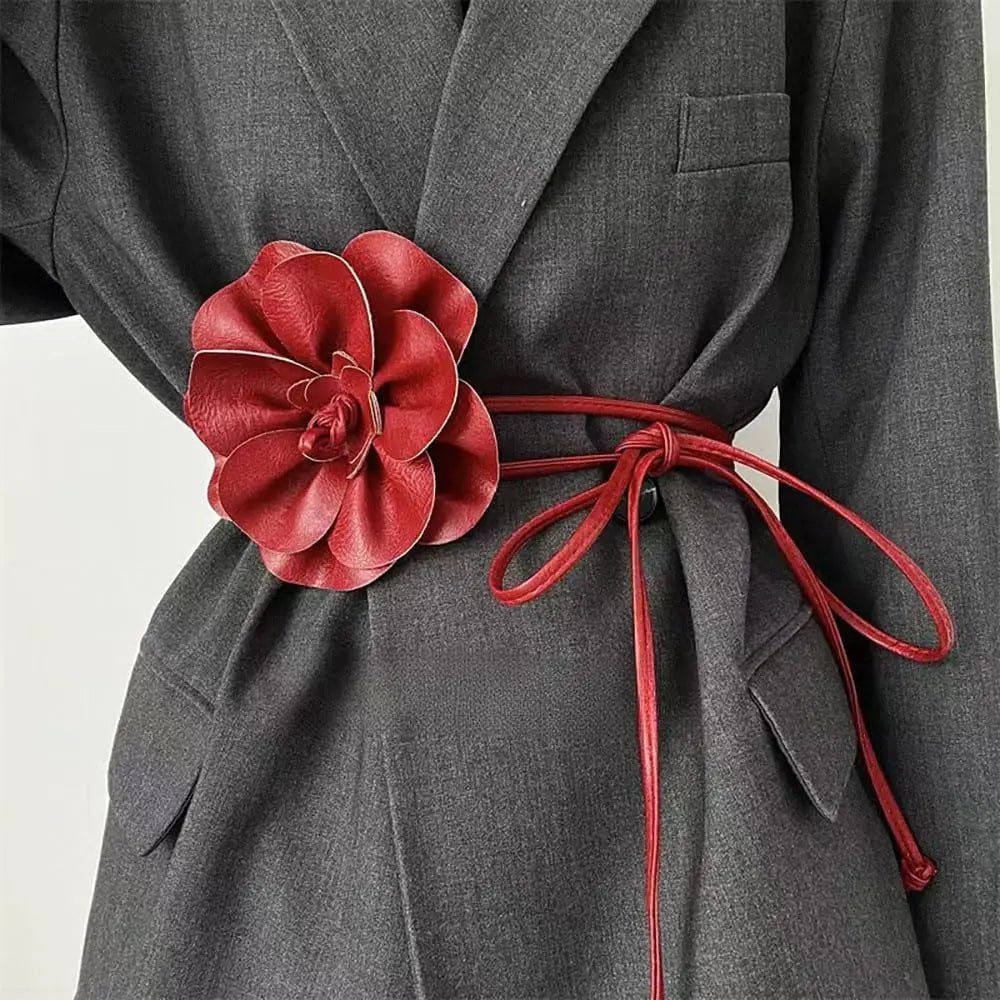 Ceinture fine à nouer avec fleur décorative, modèle Flora - La Boutique de la Ceinture