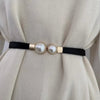 Ceinture fine élastique femme boucle double perle dorée, modèle Perla - La Boutique de la Ceinture