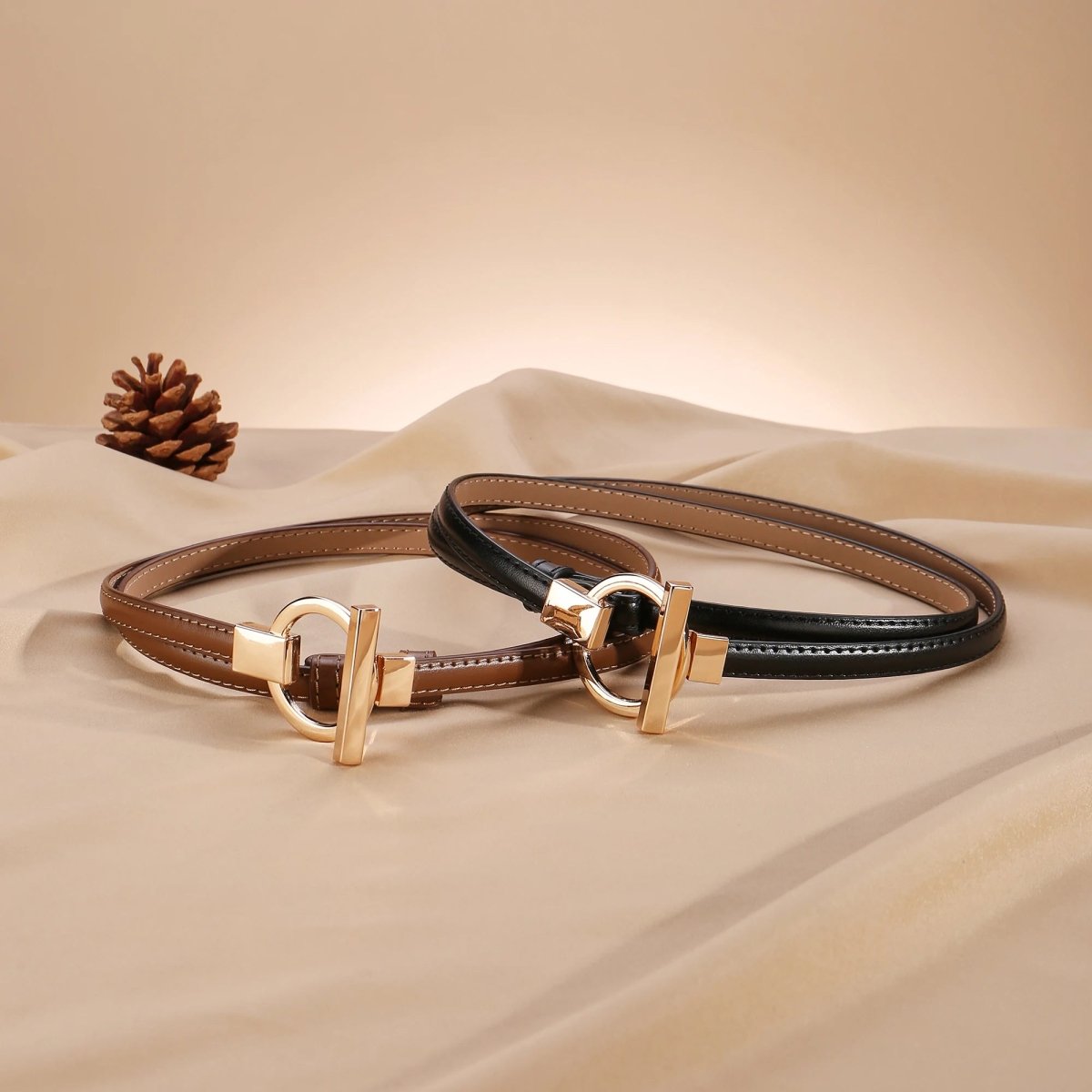 Ceinture fine femme boucle ronde dorée - La Boutique de la Ceinture