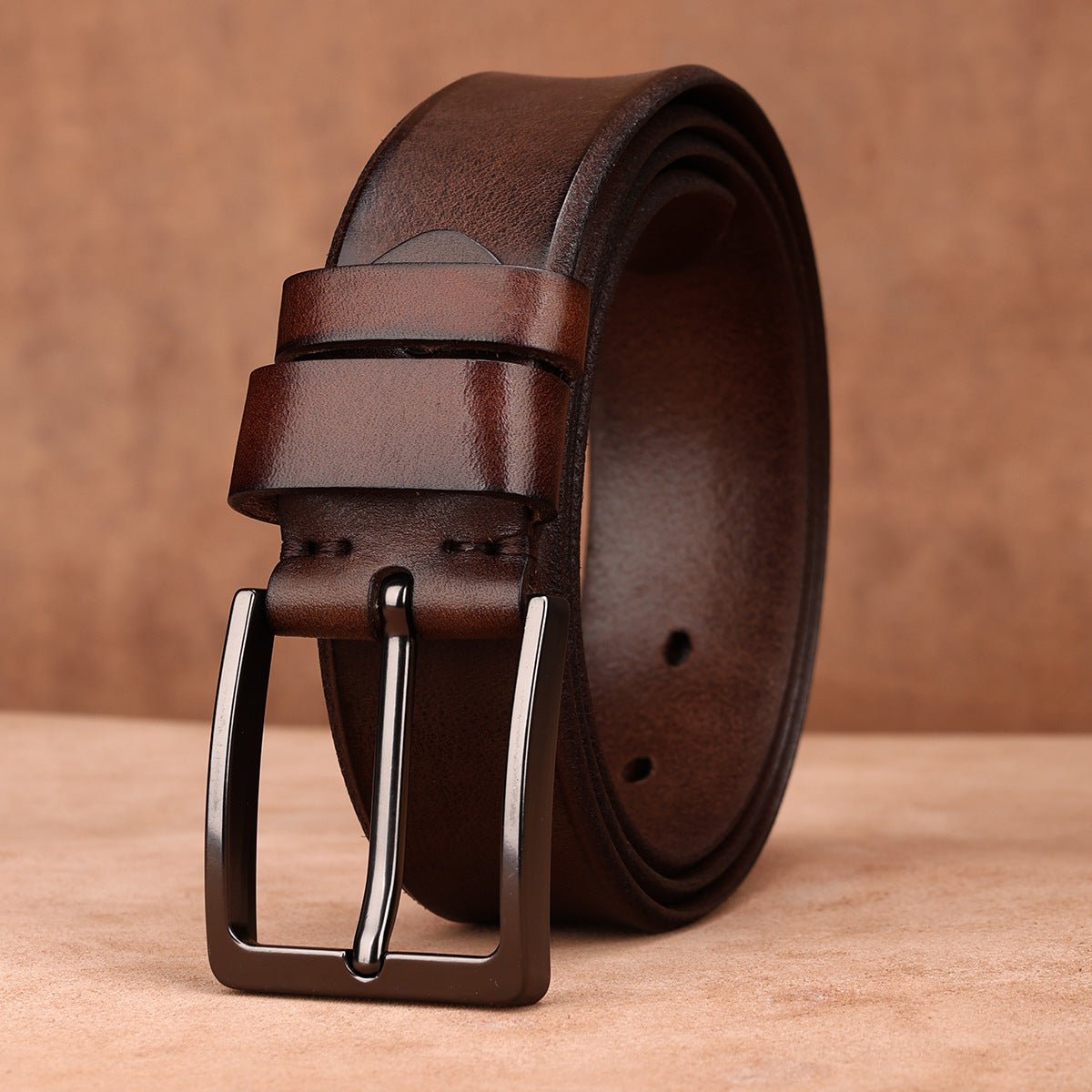 Ceinture homme en cuir véritable boucle ardillon mat, modèle Valério - La Boutique de la Ceinture