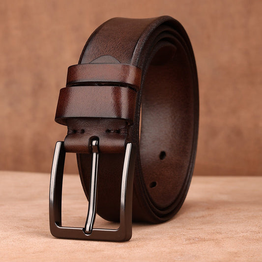Ceinture homme en cuir véritable boucle ardillon mat, modèle Valério - La Boutique de la Ceinture