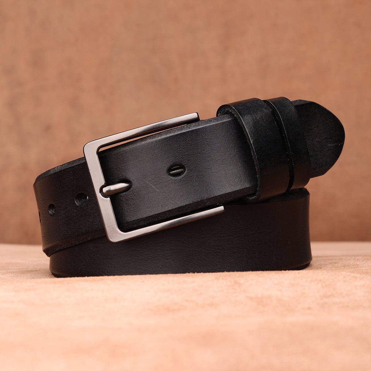 Ceinture homme en cuir véritable boucle ardillon mat, modèle Valério - La Boutique de la Ceinture