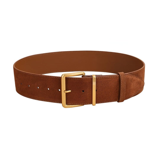 Ceinture large en cuir véritable suédé, à boucle large dorée, modèle Dorothée - La Boutique de la Ceinture