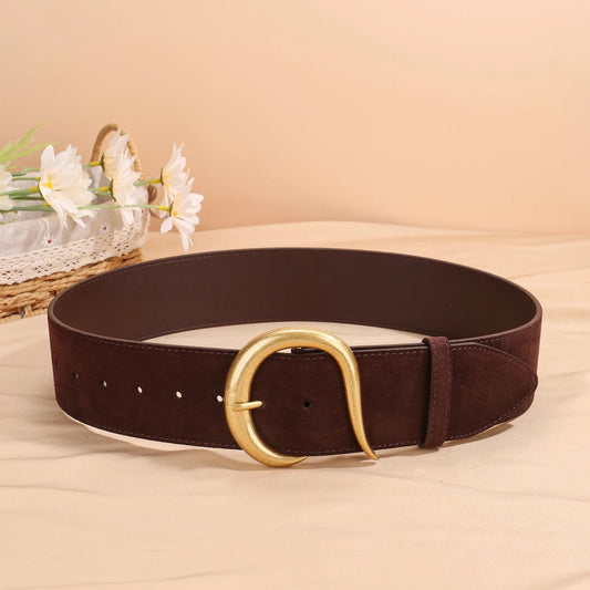 Ceinture large femme boucle dorée sculptée, modèle Scola - La Boutique de la Ceinture