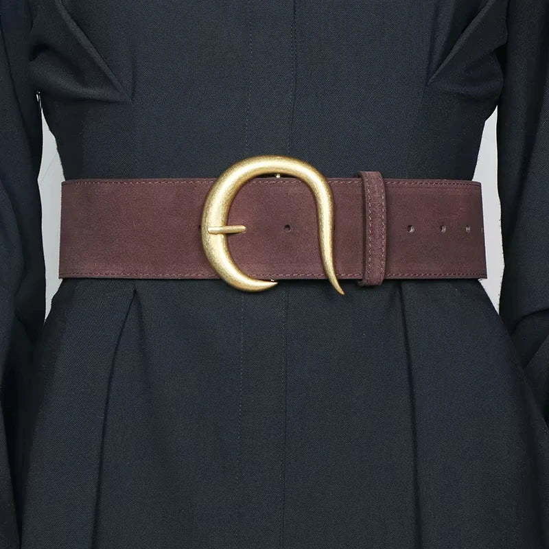 Ceinture large femme boucle dorée sculptée, modèle Scola - La Boutique de la Ceinture