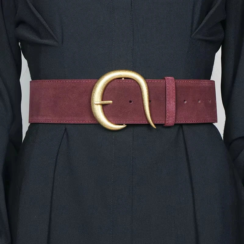Ceinture large femme boucle dorée sculptée, modèle Scola - La Boutique de la Ceinture