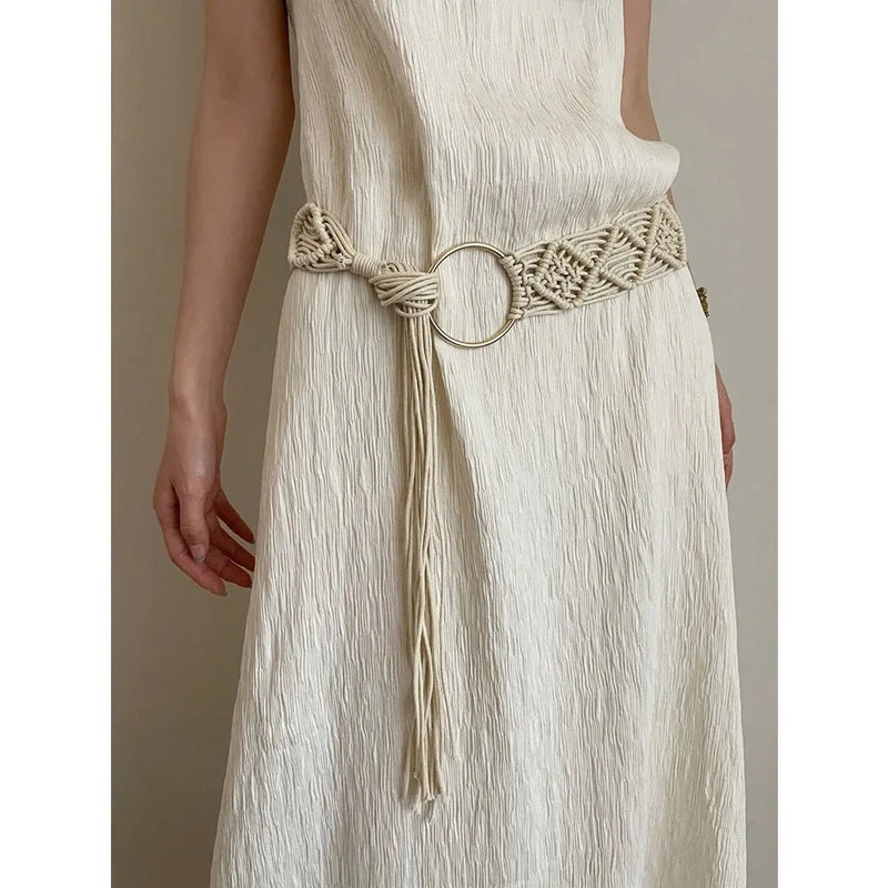Ceinture Macramé Bohème Femme avec Anneau Métallique, modèle Marni