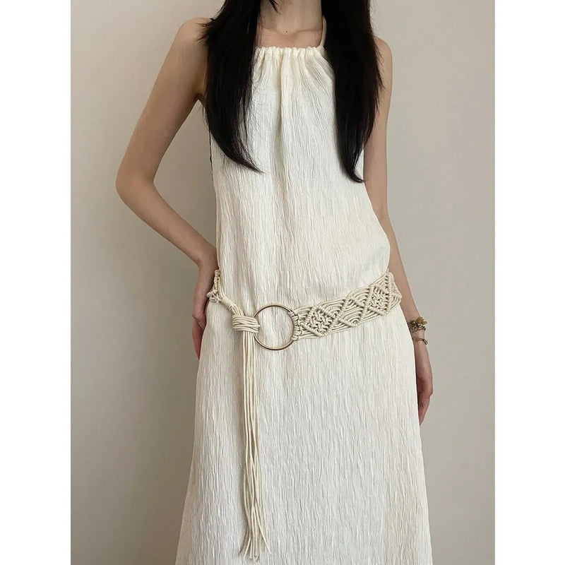 Ceinture Macramé Bohème Femme avec Anneau Métallique, modèle Marni