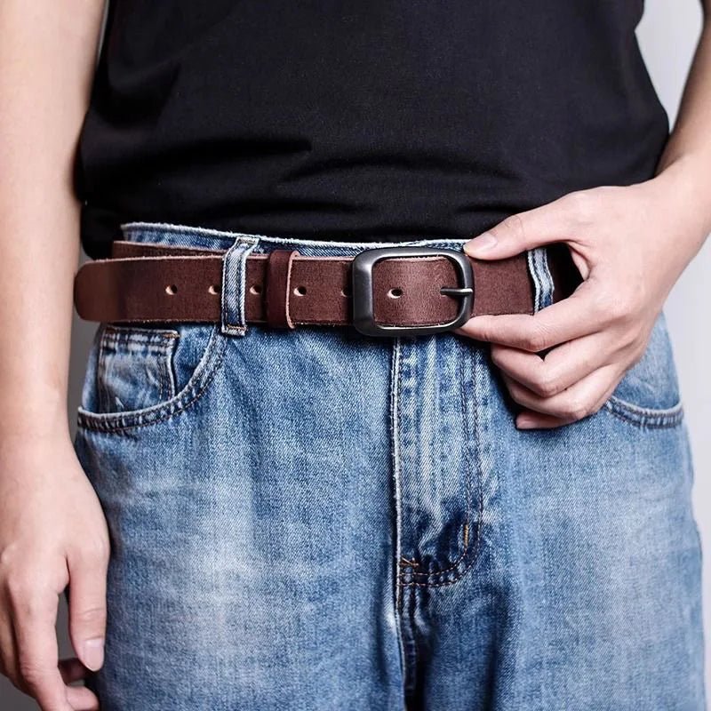 Ceinture pour homme en cuir véritable aspet vintage , modèle Bruno - La Boutique de la Ceinture
