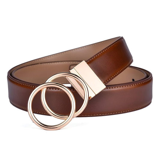 Ceinture réversible en cuir 2 en 1 pour femme, modèle Lena, double anneau torsadé - La Boutique de la Ceinture