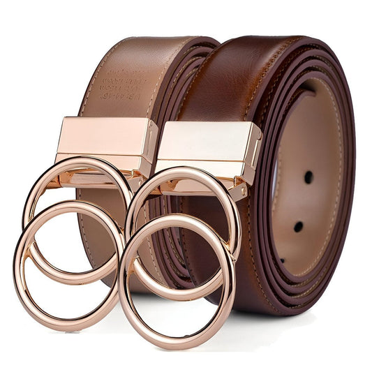 Ceinture réversible en cuir 2 en 1 pour femme, modèle Lena, double anneau torsadé - La Boutique de la Ceinture