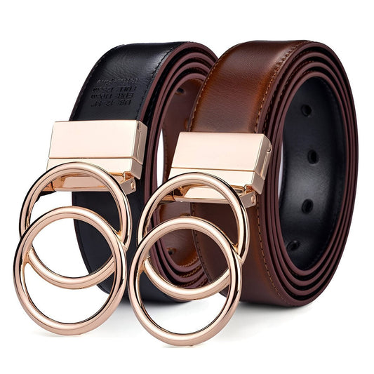 Ceinture réversible en cuir 2 en 1 pour femme, modèle Lena, double anneau torsadé - La Boutique de la Ceinture