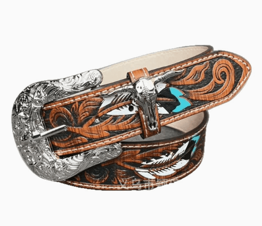 Ceinture Western à motif plumes, modèle Haruta - La Boutique de la Ceinture