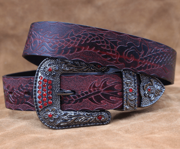 Ceinture Western à motifs floraux, modèle Kurata - La Boutique de la Ceinture