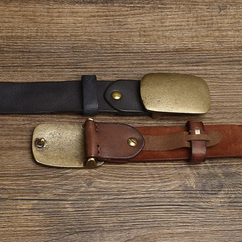 Ceinture cuir vintage boucle patinée  style brut et authentique modèle Bronto