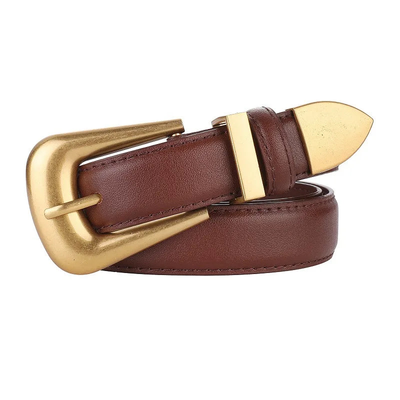 Ceinture Femme en Cuir Véritable avec Boucle Dorée , Modèle Alba