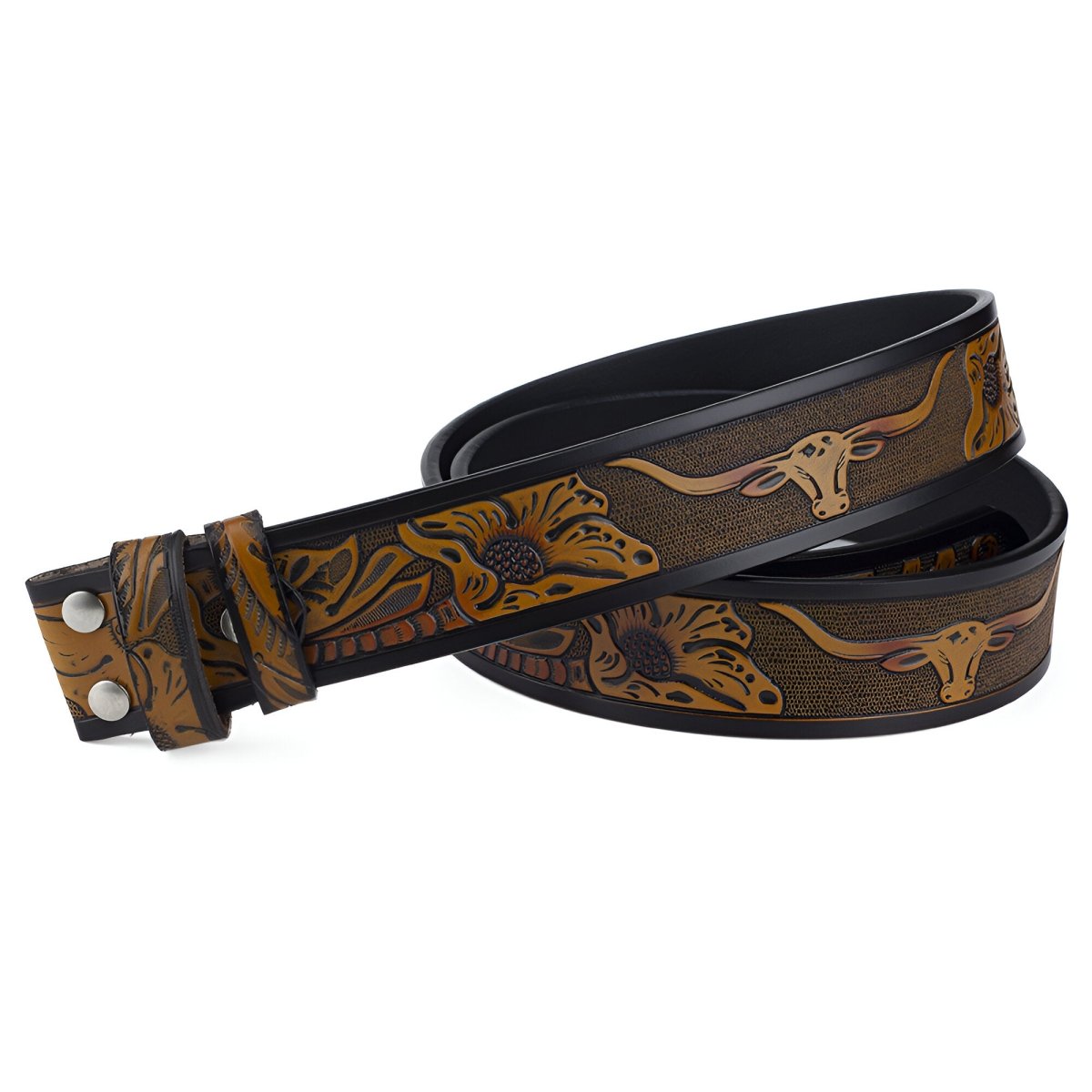 Lanière de ceinture 3.8 cm, en cuir, pour boucles interchangeables, style western, modèle Yakima - La Boutique de la Ceinture