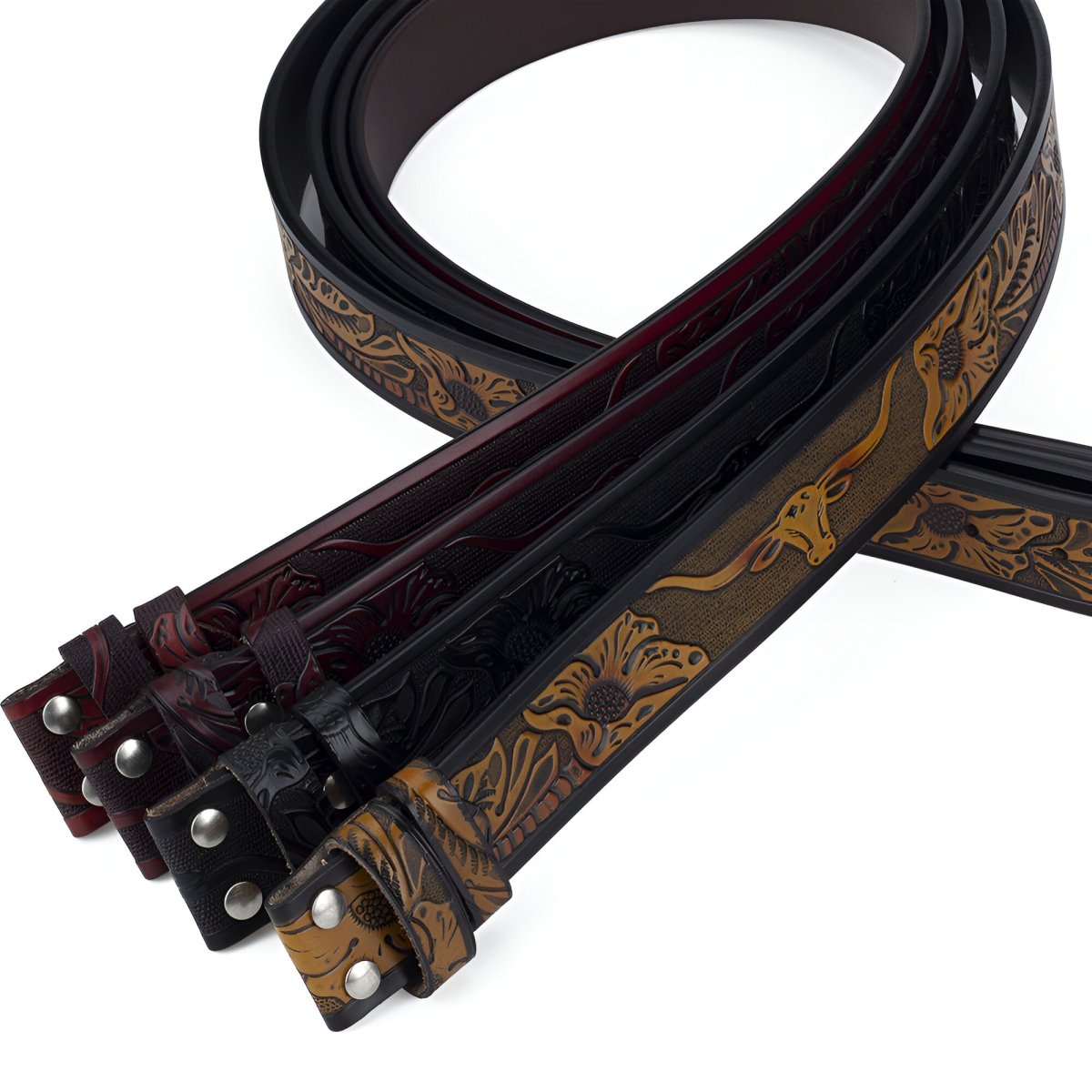 Lanière de ceinture 3.8 cm, en cuir, pour boucles interchangeables, style western, modèle Yakima - La Boutique de la Ceinture