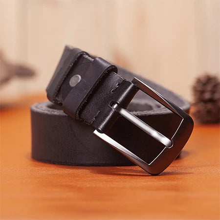 Ceinture homme en cuir véritable boucle ardillon mat, modèle Valério