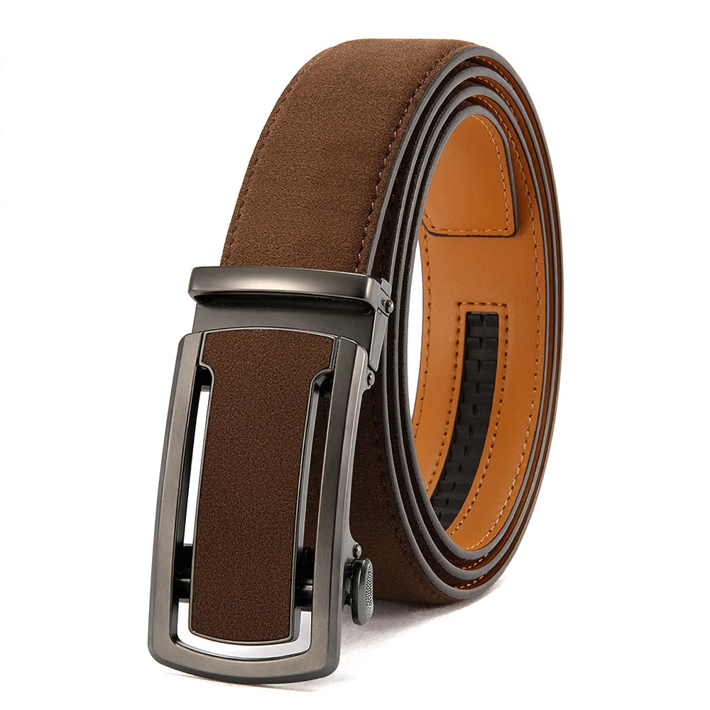 Ceinture Homme Automatique Marron Effet Daim, Modèle Nolan