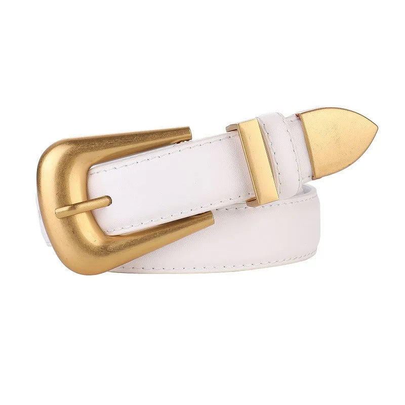 Ceinture Femme en Cuir Véritable avec Boucle Dorée , Modèle Alba