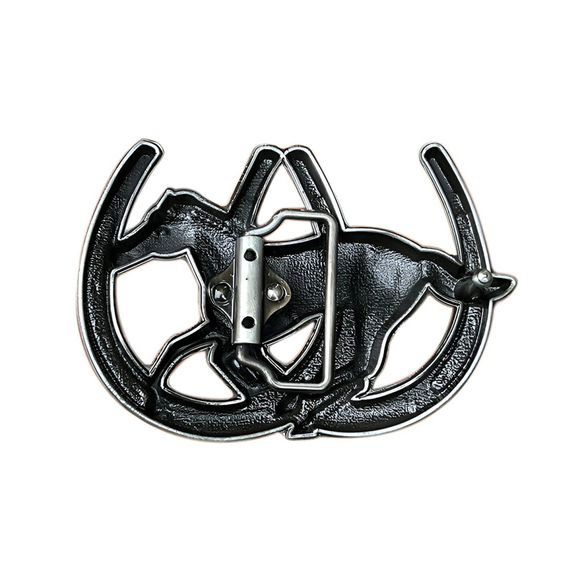 Boucle de ceinture Animal, cheval avec fers à cheval, modèle Juan - La Boutique de la Ceinture