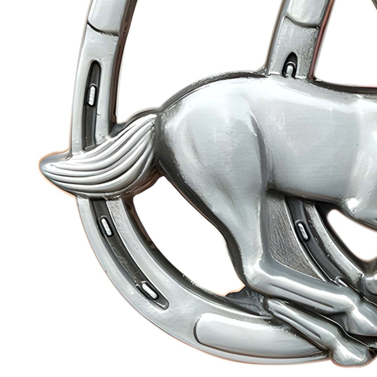 Boucle de ceinture Animal, cheval avec fers à cheval, modèle Juan - La Boutique de la Ceinture