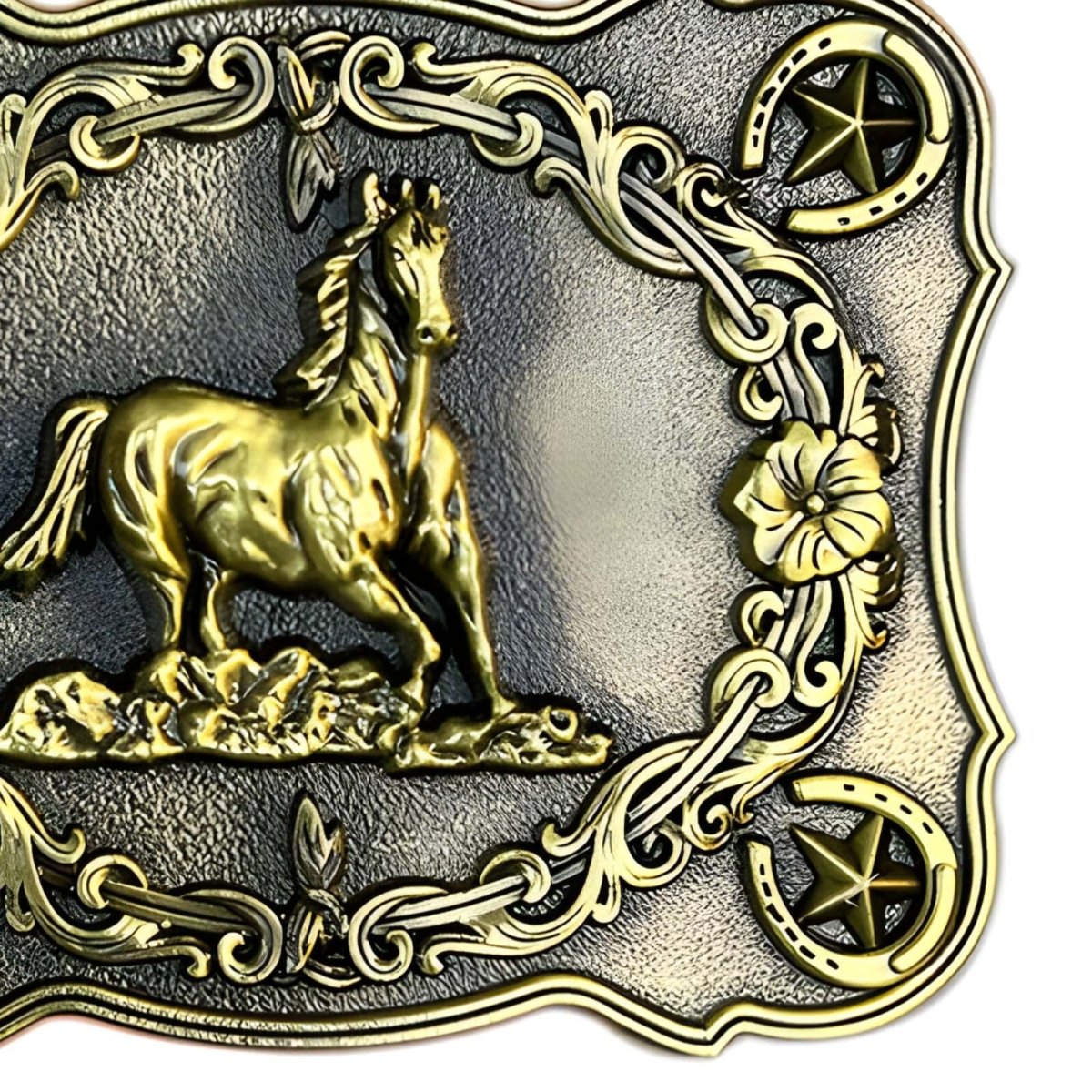 Boucle de ceinture Animal, cheval avec motifs floraux, modèle Jason - La Boutique de la Ceinture