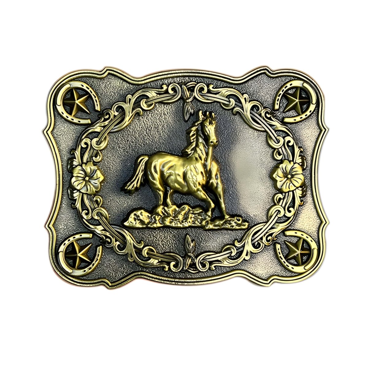 Boucle de ceinture Animal, cheval avec motifs floraux, modèle Jason - La Boutique de la Ceinture