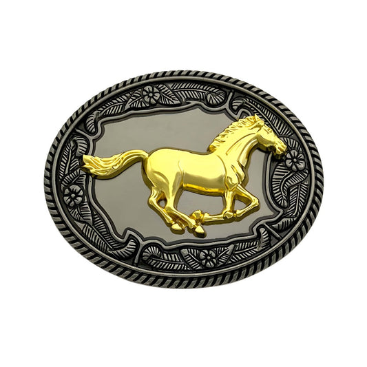 Boucle de ceinture Animal, cheval doré au galop, modèle Randy - La Boutique de la Ceinture
