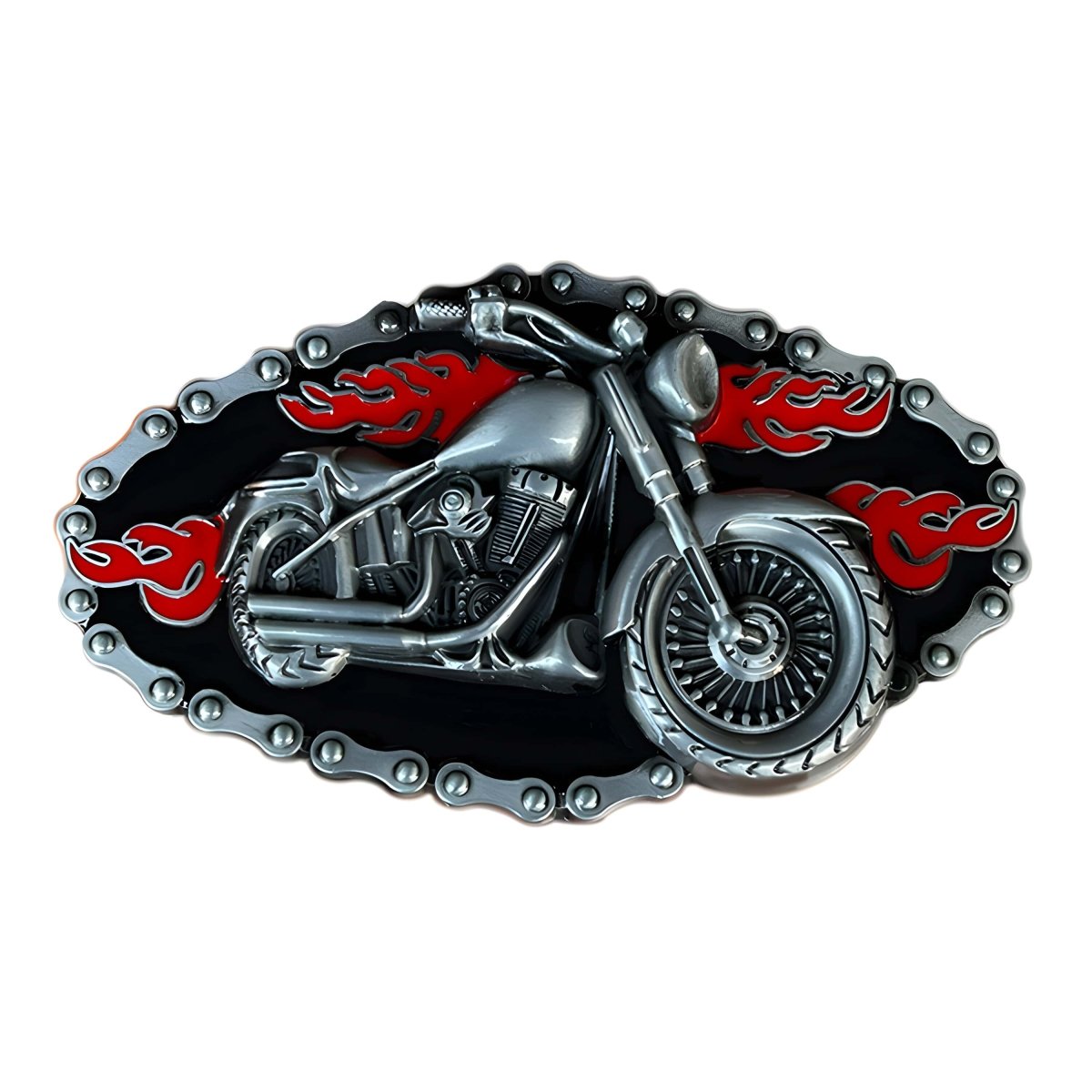 Boucle de ceinture Moto enflammée, modèle Brandon - La Boutique de la Ceinture