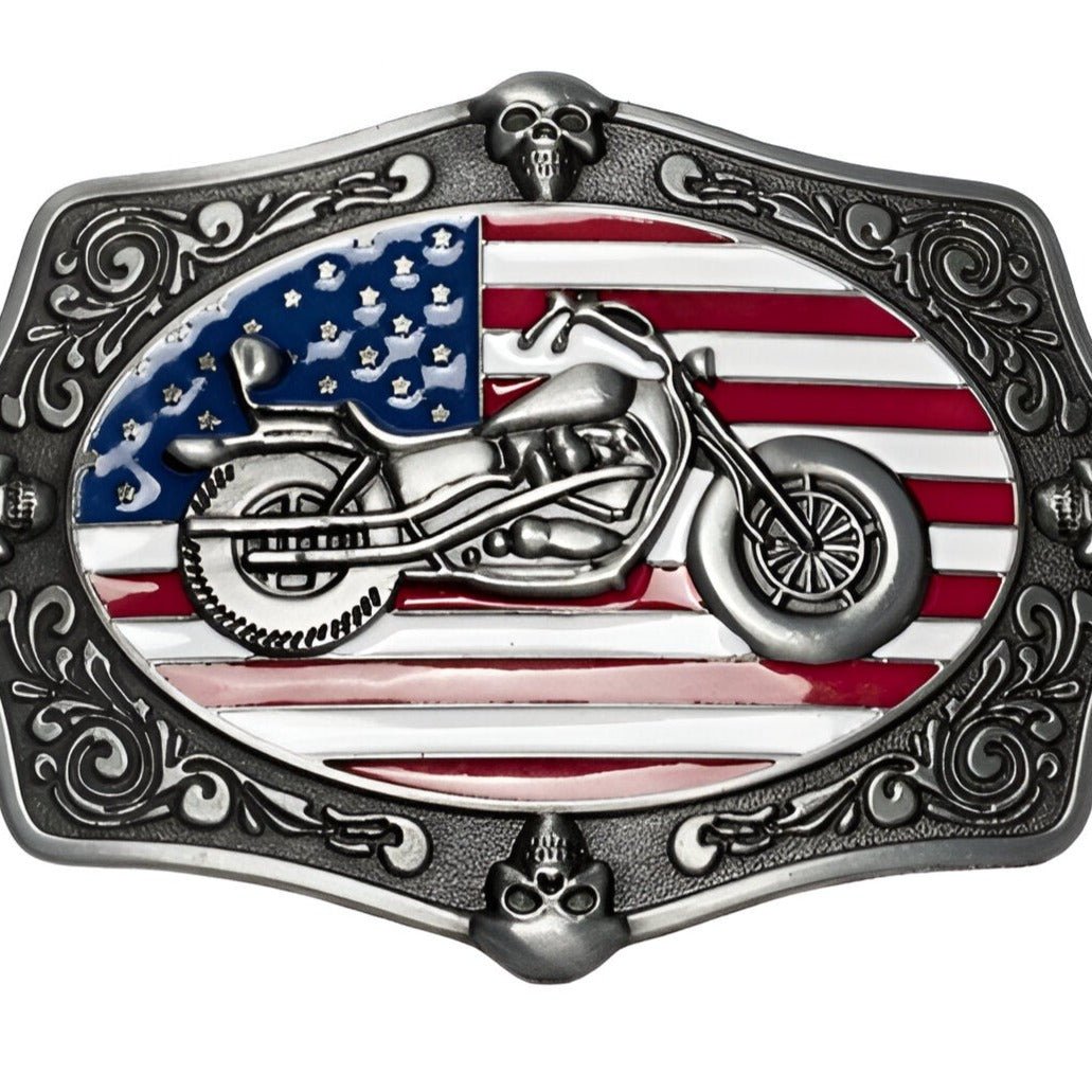 Boucle de ceinture Moto sur drapeau américain, modèle Jaxon - La Boutique de la Ceinture