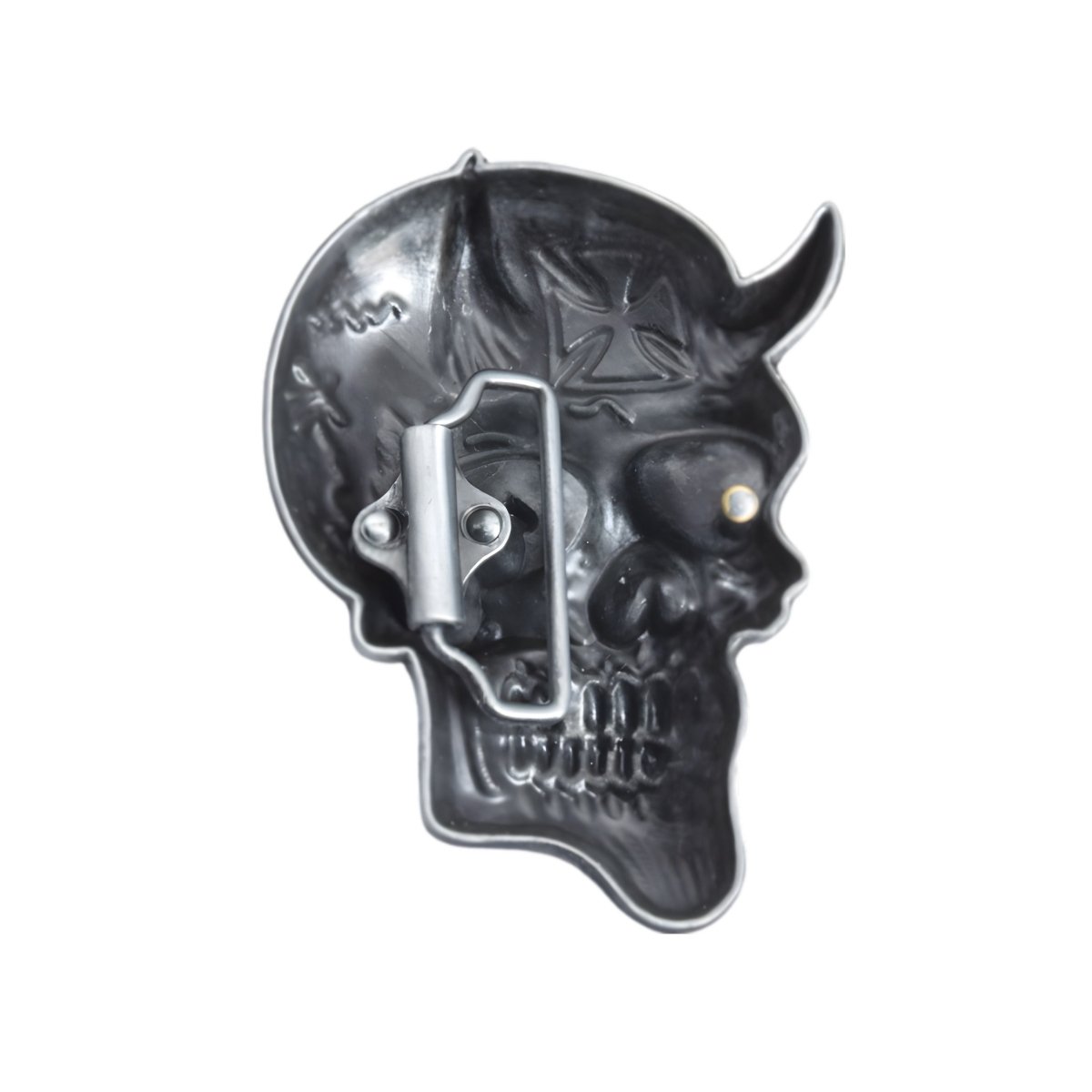 Boucle de ceinture Tête de Mort avec cornes, modèle Ray - La Boutique de la Ceinture