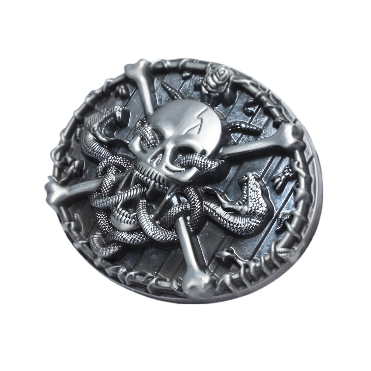 Boucle de ceinture Tête de Mort et serpents, modèle Kamar - La Boutique de la Ceinture